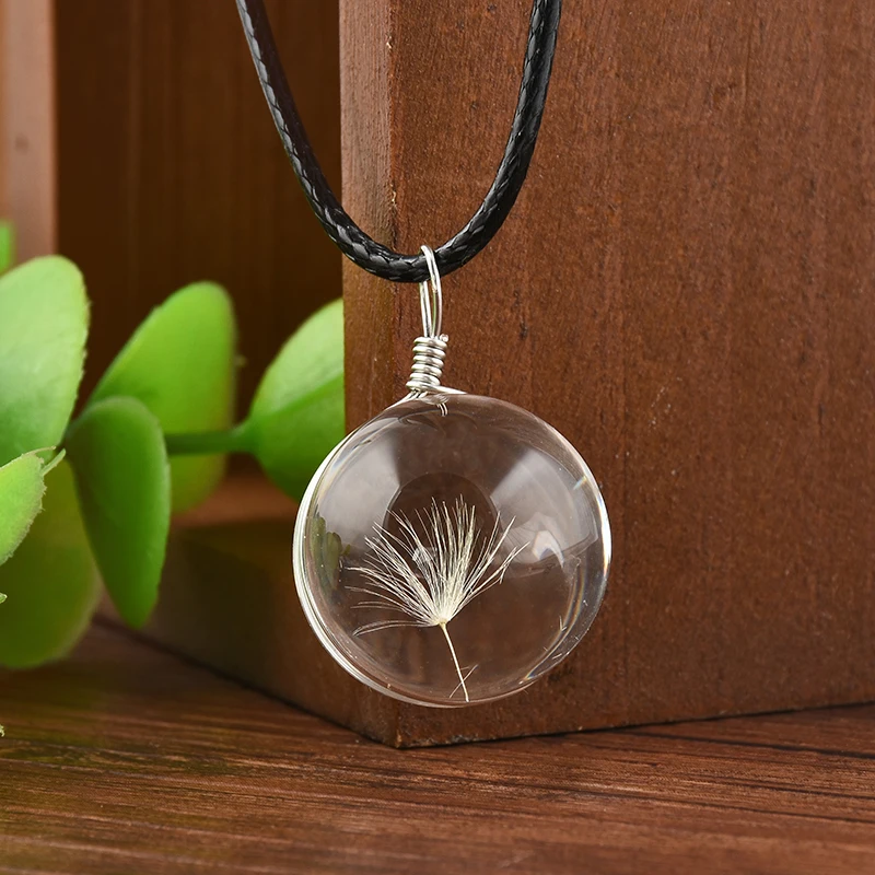 Fashion Dandelion Crystal Ball Necklace Women Long Strip Leather Chain Pendant |