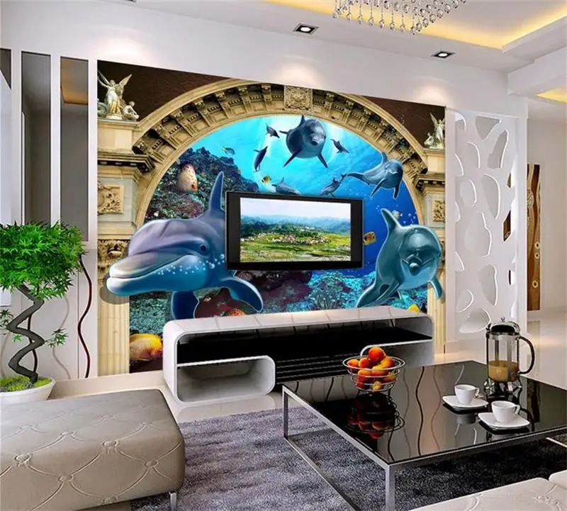 3d обои для комнаты на заказ фрески нетканые настенные стикеры дельфин рим столб