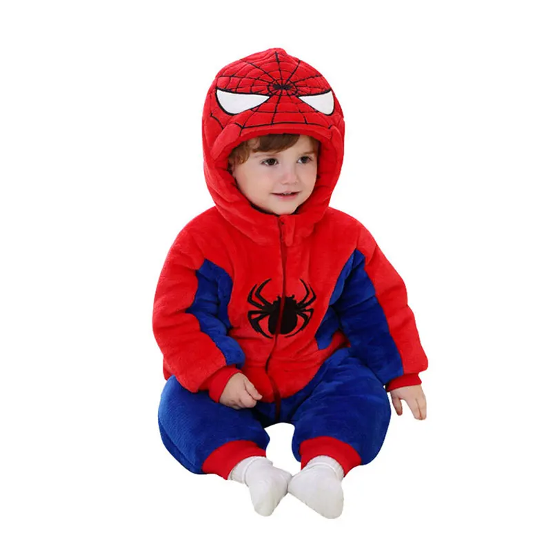 Spiderman Детский комбинезончик; От 0 до 4 лет, одежда для девочек и мальчиков, милый мультфильм животных фланелевая зимняя теплая комбинезон Детские ползунки Пижама пеленальные матрасики - Цвет: Spiderman