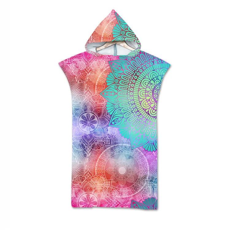 Bohemian Printed Microfiber Bath Beach Towel with Hood Hooded Towel Poncho for Swimming Beach Surf Man Woman Bathrobe Beachwear