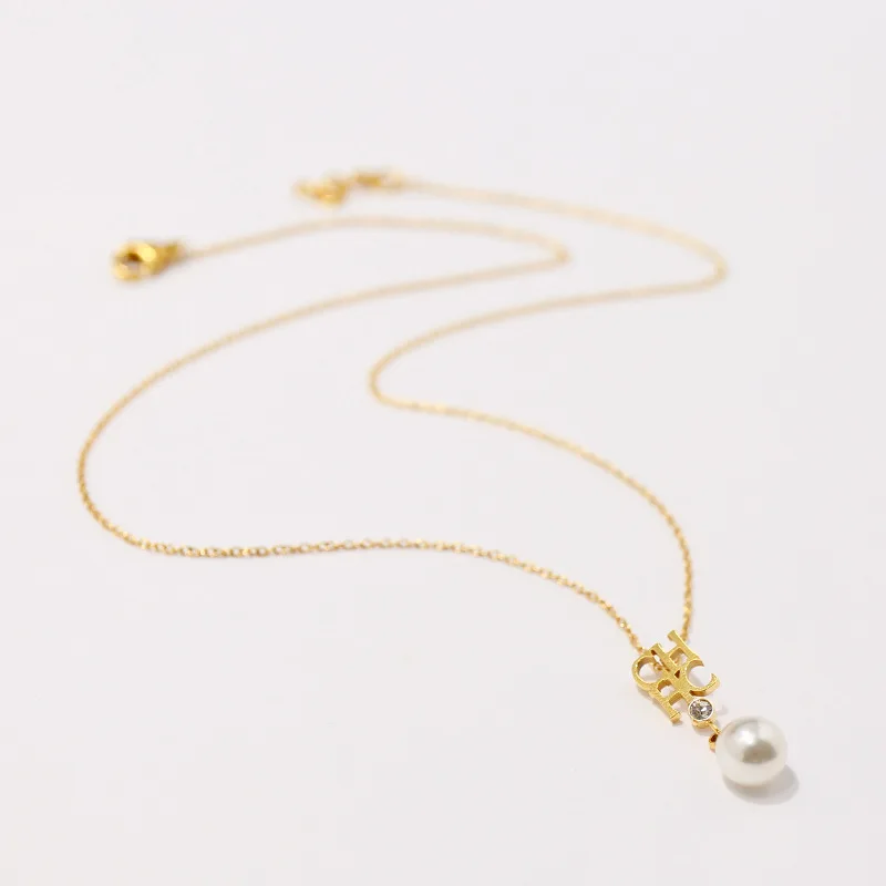 Gold Color OL стильные модные очаровательные цепочки, ювелирное изделие, Брендовое высококачественное тонкое ожерелье с жемчужной подвеской и буквами CH для женщин - Окраска металла: Gold Color