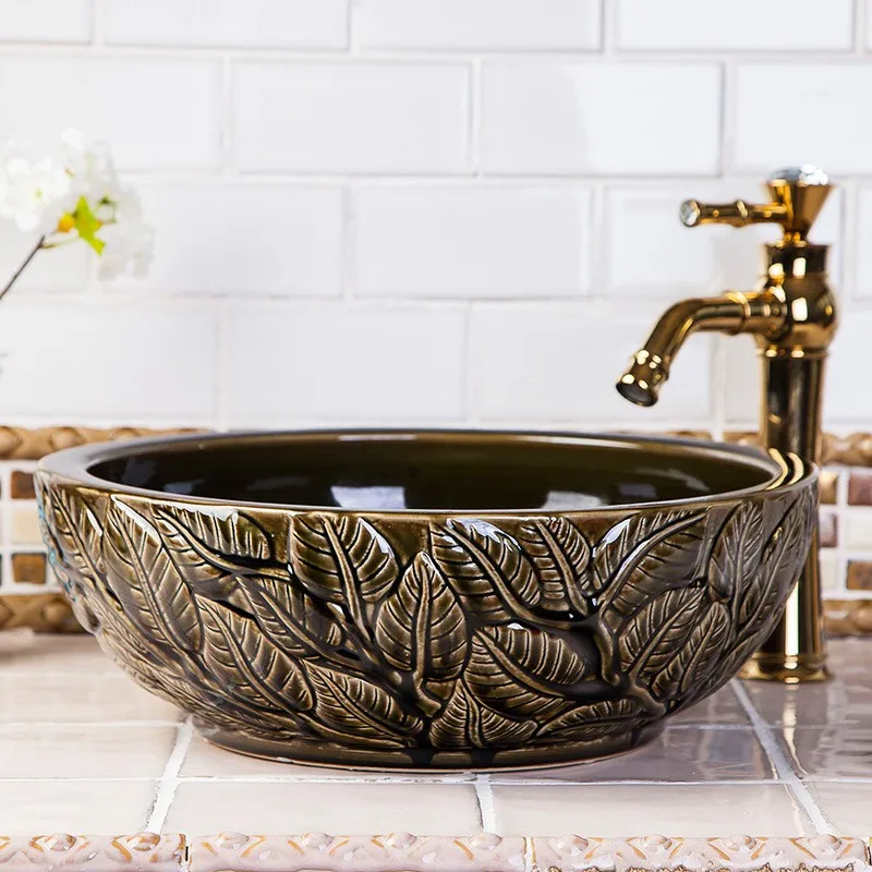 

Керамическая художественная платформа, раковина для отеля, Китайская Скульптура для восстановления, раковина с круглой платформой JS-13061