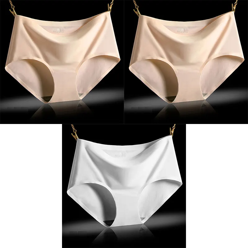 beige beige white BZEL Горячие Бесшовные трусики женское нижнее белье однотонный Атлас трусики женские комфортные дышащие трусы-плавки женские трусы большого размера - Цвет: beige beige white