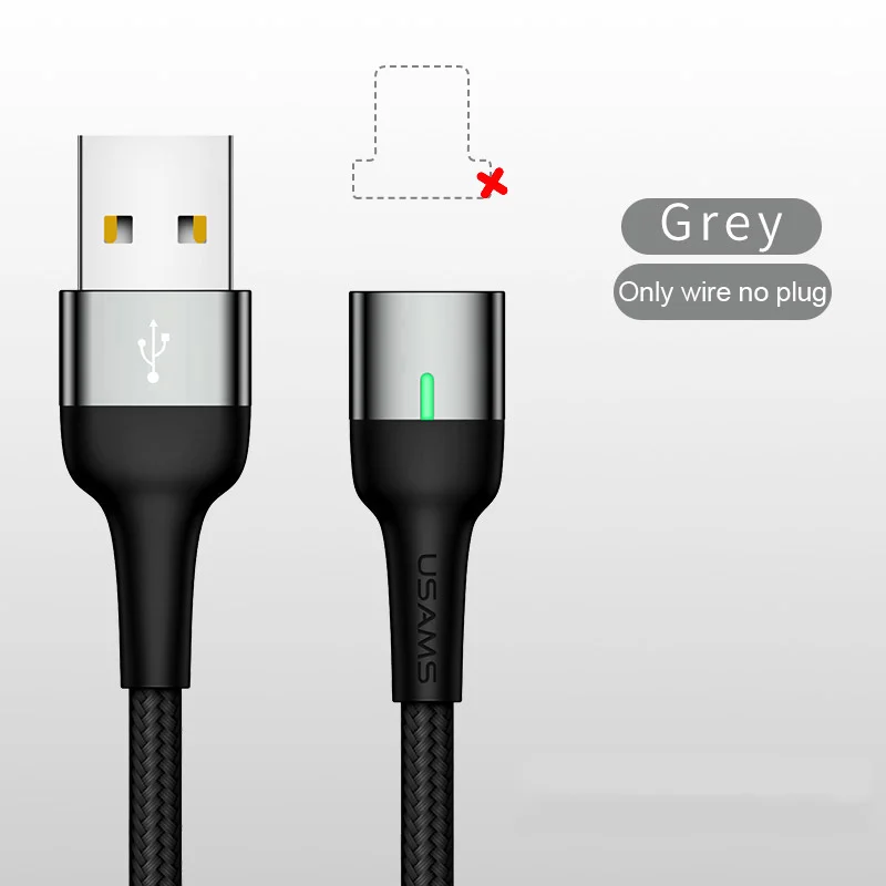 Grey Wire no Plug Магнитный кабель для iPhone 6 7 8 X XR XS Max зарядный USB кабель, USAMS Магнитный телефонный кабель для iPhone провод для быстрой зарядки - Цвет: Grey Wire no Plug