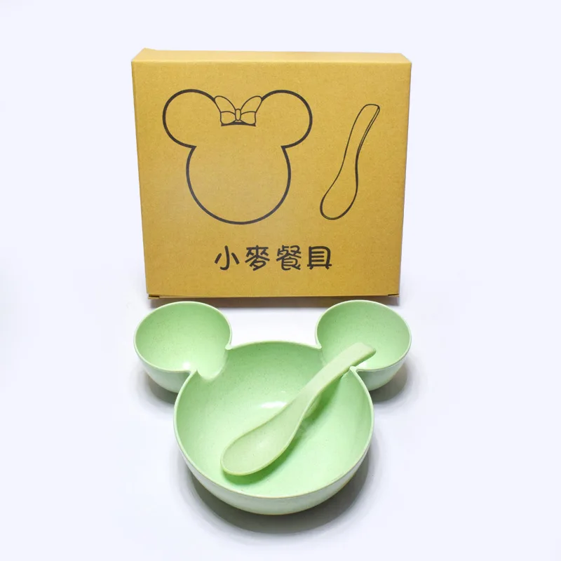 Green with Spoon Rosiky пшеничная соломенная детская посуда, миска для кормления детей, кухонные пластиковые миски, блюдо для быстрого питания, столовые приборы для путешествий, контейнер для еды - Цвет: Green with Spoon
