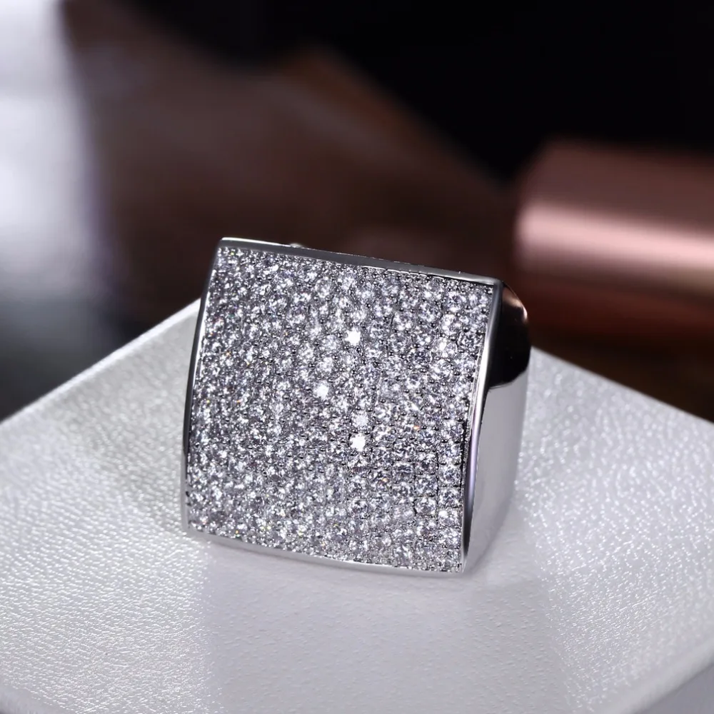 Fashion Geometric design Square shape Big jewelry Zircon stones High Quality Women Trendy Style Wedding Accessory Chunky ring | Украшения и