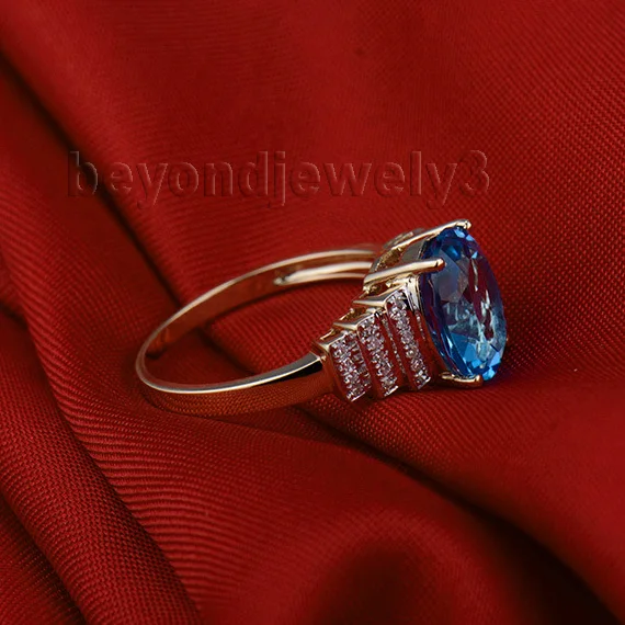 LANMI женские кольца с топазом чистое золото 14 карат бриллиантами синим кольцо для