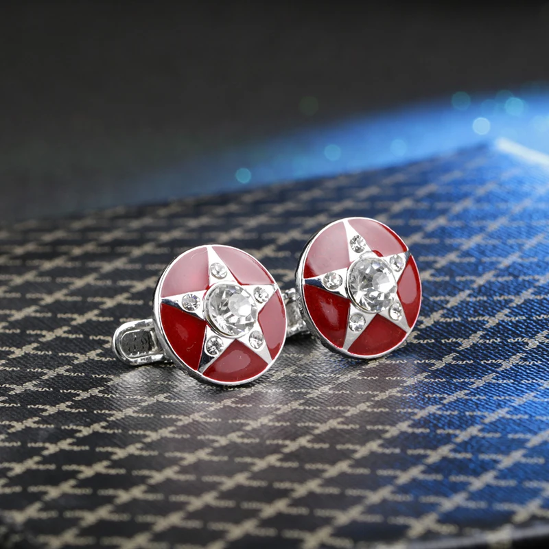 Для мужчин Мода Круглый Запонки кристалл красной эмалью пентаграмма Мужчин's