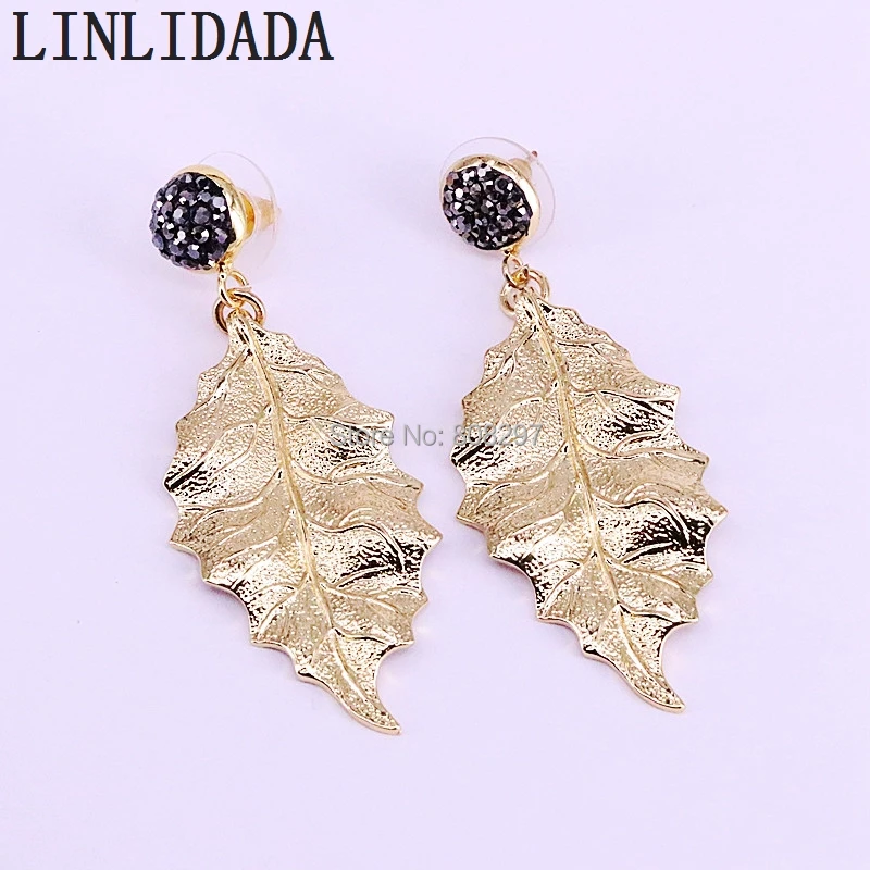 10Pair Trendy Leaf Shape Drop Dangle Earrings Fashion Gold Color Metal Jewelry For Women Gift