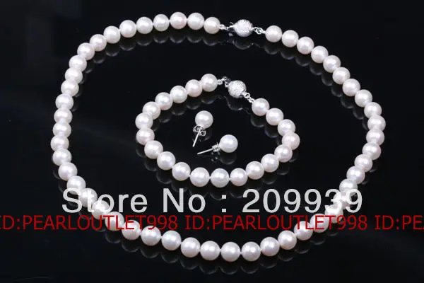 Huij 002106 AA + подлинное Жемчужное ожерелье браслет серьги набор 925