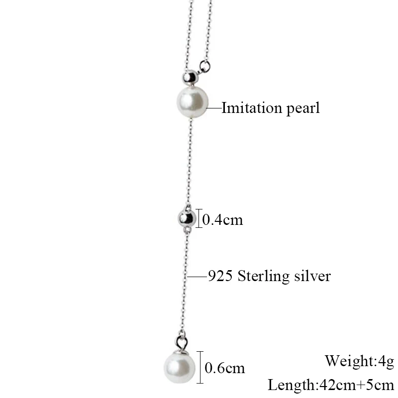 Женское длинное ожерелье из стерлингового серебра S925 с имитацией жемчуга