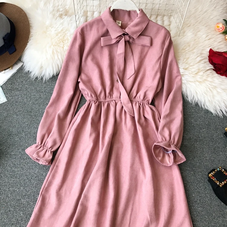 Женское винтажное Замшевое платье ALPHALMODA однотонное однобортное с отложным