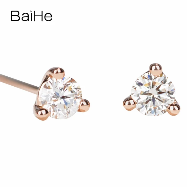BAIHE Твердые 14 к розовое золото 0.10CT H/SI натуральные бриллианты обручальные модные трендовые ювелирные изделия элегантные уникальные круглые серьги-гвоздики