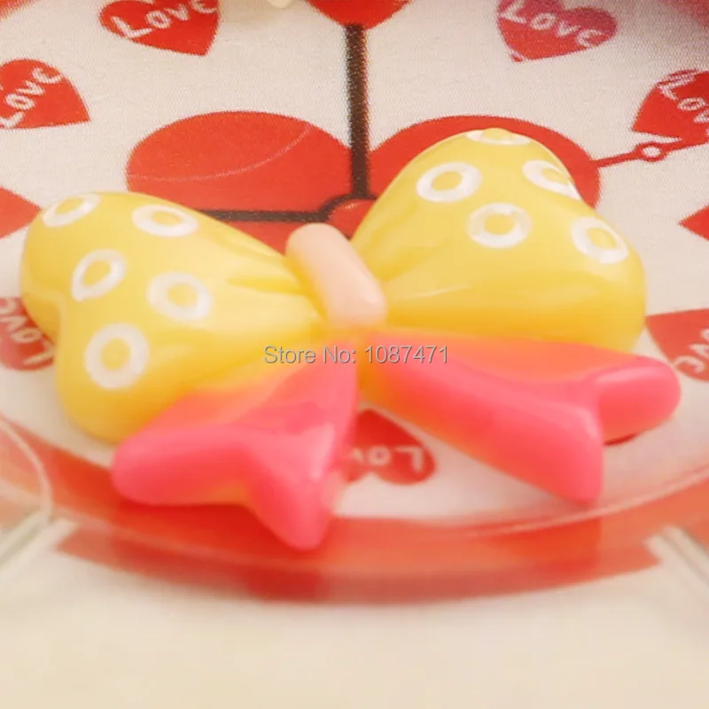 100 шт 21*19 мм плоский задний разноцветный бант в горошек для сотового телефона