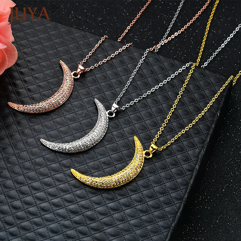 Женское Ожерелье с кулоном в виде полумесяца из меди и циркона|moon pendant necklace|necklaces