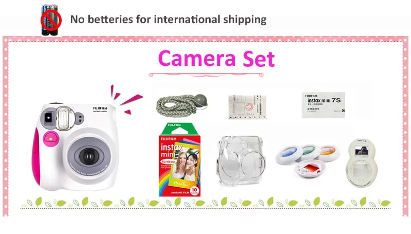 Подлинная Fuji Fujifilm Instax Mini 7s мгновенная камера и камера набор с монохромной мини-пленкой, селфи объектив, цветные фильтры, чехол