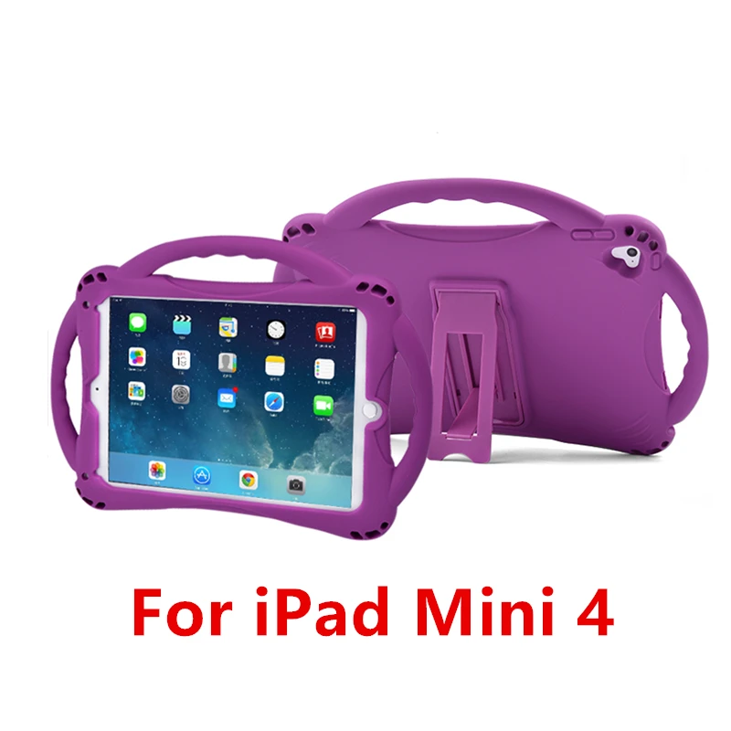 Purple Mini 4 Shockproof Kickstand for iPad 9.7 Case Kids Soft Non-toxic Silicon Children Cover for iPad 2 3 4 Air 2 1 Mini Coque - Цвет: Purple Mini 4