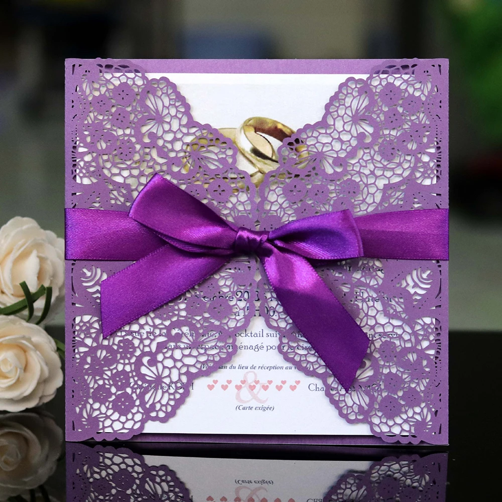 10 шт лазерная резка полые свадебные пригласительные открытки с лентой праздник
