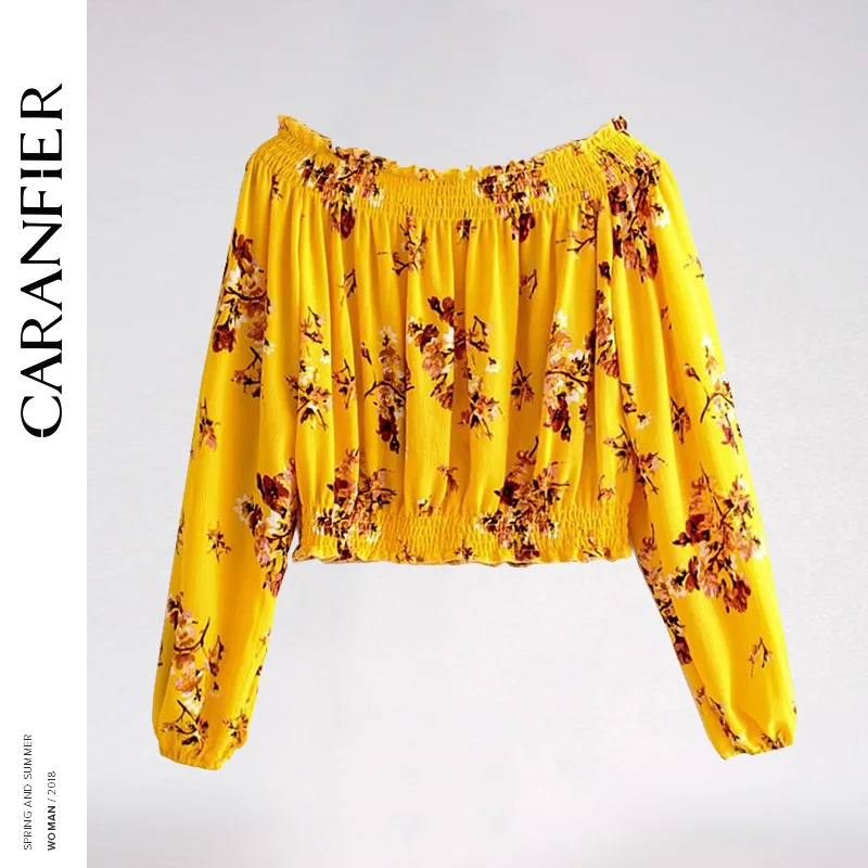 CARANFIER женские летние топы 2018 корейский шик сексуальный плоский воротник Винтаж