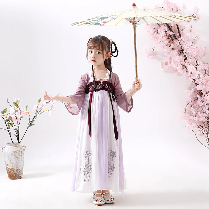 Hanfu/костюм для девочек Летняя одежда в китайском стиле Детская древняя и