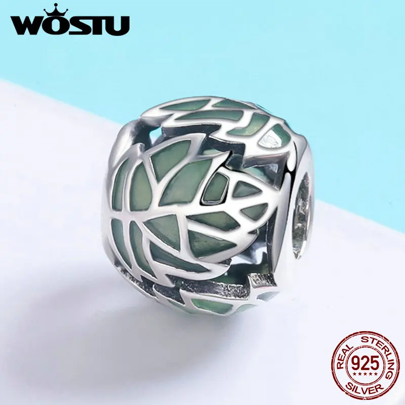 Женский браслет WOSTU из серебра 925 пробы с зелеными эмалированными бусинами