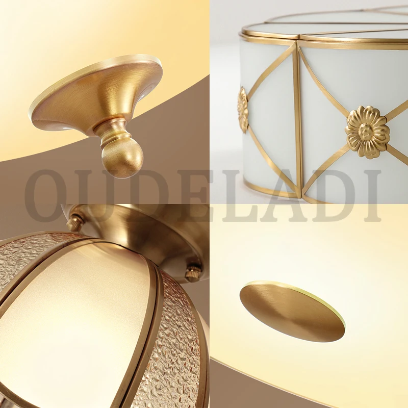 LED modern American copper Golden glass lampshade Ceiling Lights atmospheric home bedroom living room aisle LampsLED modern Amer
