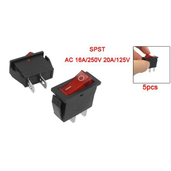 5 шт. 2 Pin SPST красный неоновый светильник на включения/выключения кулисный