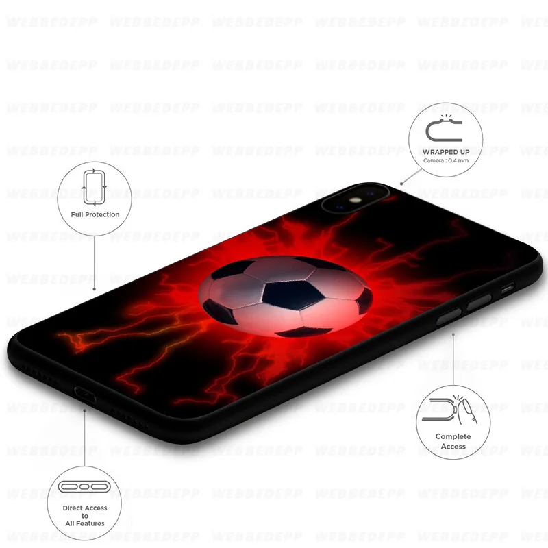 WEBBEDEPP Football Soccer Ball Soft Silicone Case for iPhone 11 Pro Xr Xs Max X or 10 8 7 6 6S Plus 5 5S SE |