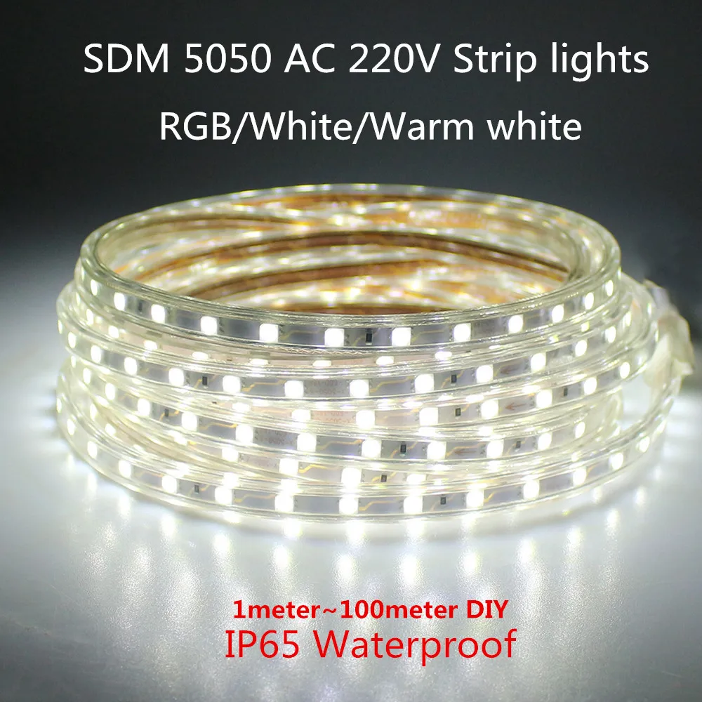 Светодиодный полосы 220 V затемнения 5050 AC гибкий свет rgb 1 м 5 10 20 50 Bluetooth APP