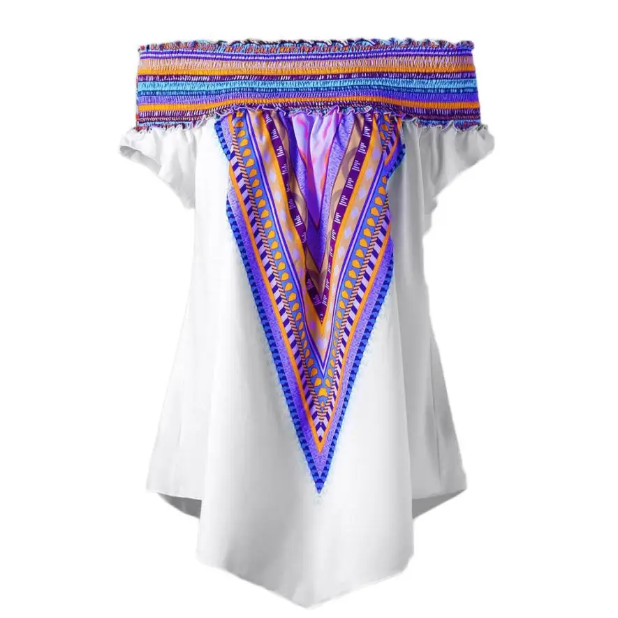 Plus Size 5XL Ladies blusas Fashion Womens specialColorful Ethnic Elastic Print Off Shoulder Tunic Blouse Tops summer 2018 #F |