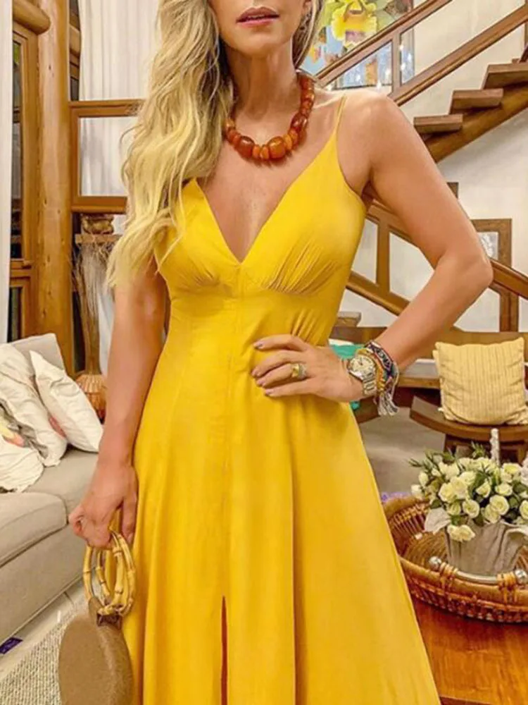 yellow Стиль Модное Элегантное женское сексуальное платье с вырезом лодочкой с глубоким v-образным вырезом однотонное вечернее платье официальное длинное платье, сексуальная клубная одежда красный/желтый - Цвет: yellow