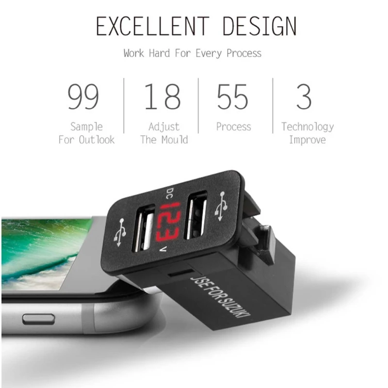 

40x20mm 12V Dual USB Car Charger LED Voltmeter Power Adapter For Suzuki Toyota