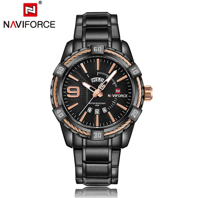 Black Rose Gold NAVIFORCE Роскошные Брендовые мужские спортивные часы золотые полностью Стальные кварцевые часы мужские водонепроницаемые военные часы мужские часы relogio masculino - Цвет: Black Rose Gold