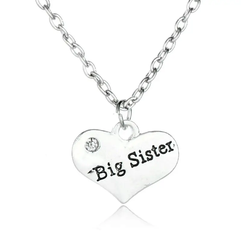 Большая сестра сердце кристалл посеребренное ожерелье с подвеской СемьЯ Sis