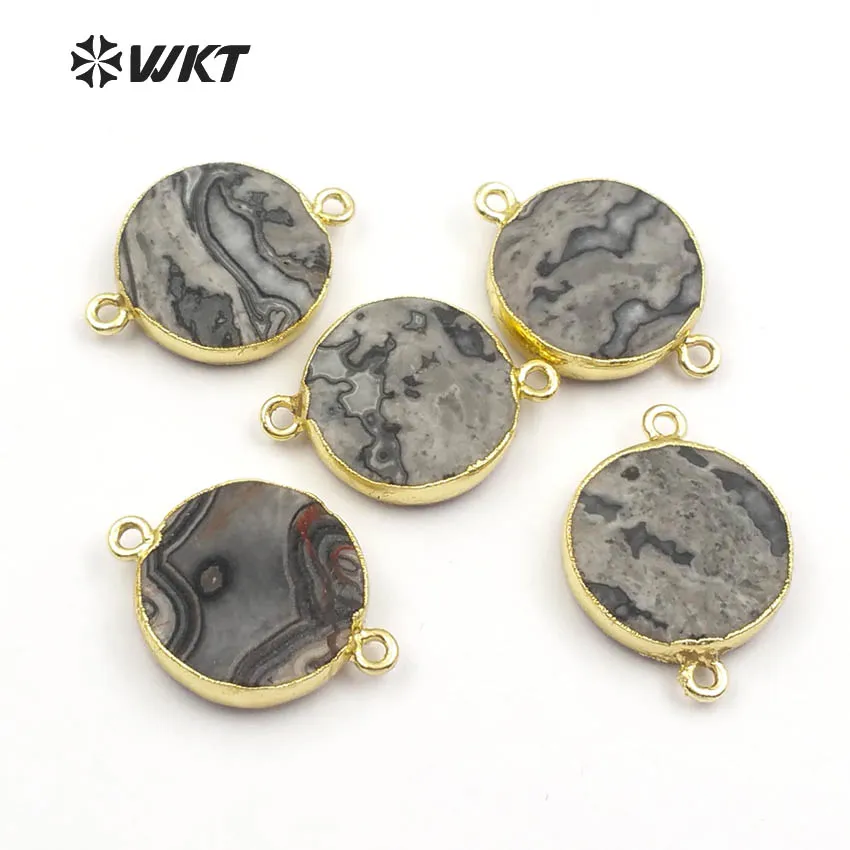 

WT-C262 Round Shape Heal Stone Tiny Natural Picasso With Gold Bezel Pendant For Women Making Vogue Pendant Necklace