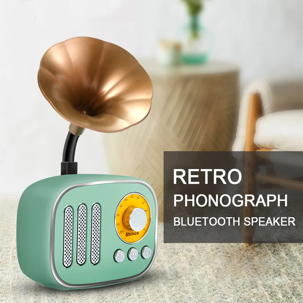 

Ретро фонограф беспроводной Bluetooth динамик мини портативный fm-радио с микрофоном TF карта открытый стерео сабвуфер музыкальный плеер коробка