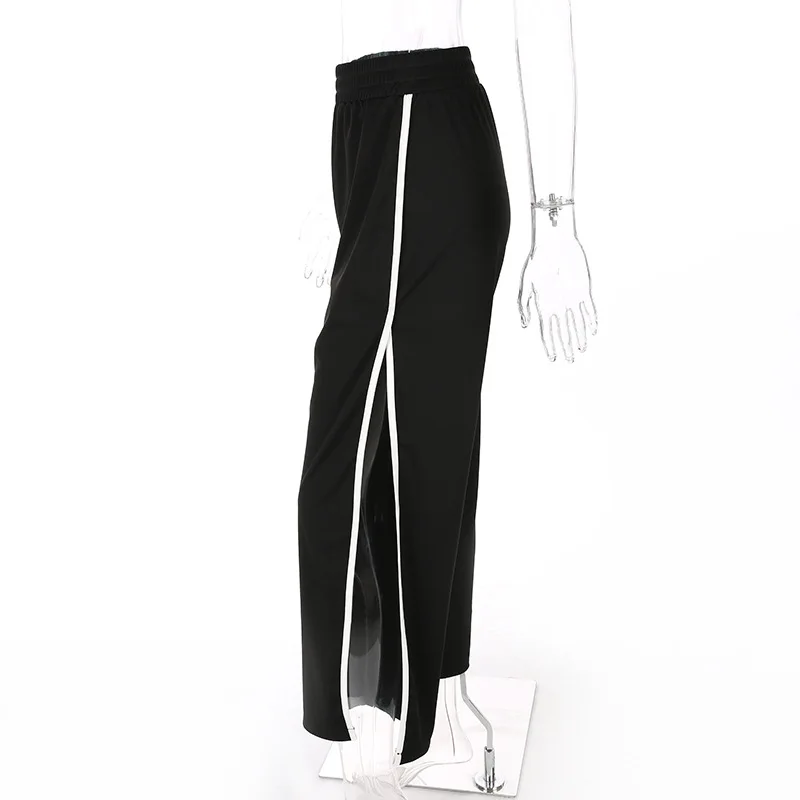 Auyiufar Fashion Side Slit Strip Female Pants Autumn Winter Loose Elastic Waist Wide Leg Pants Caaual Women's Clothing