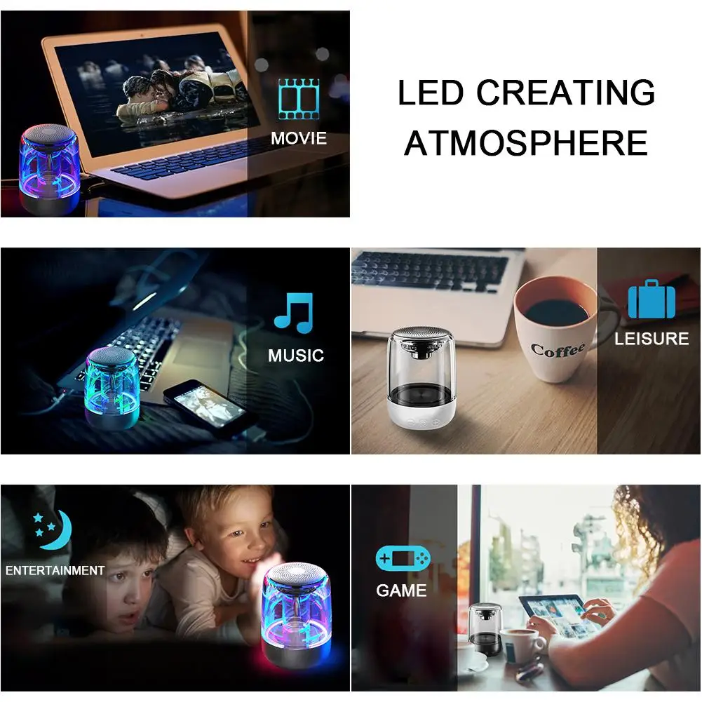 Модный C7 Bluetooth 5 0 динамик прозрачный светодиодный светящийся сабвуфер TWS 6D Surround HIFI
