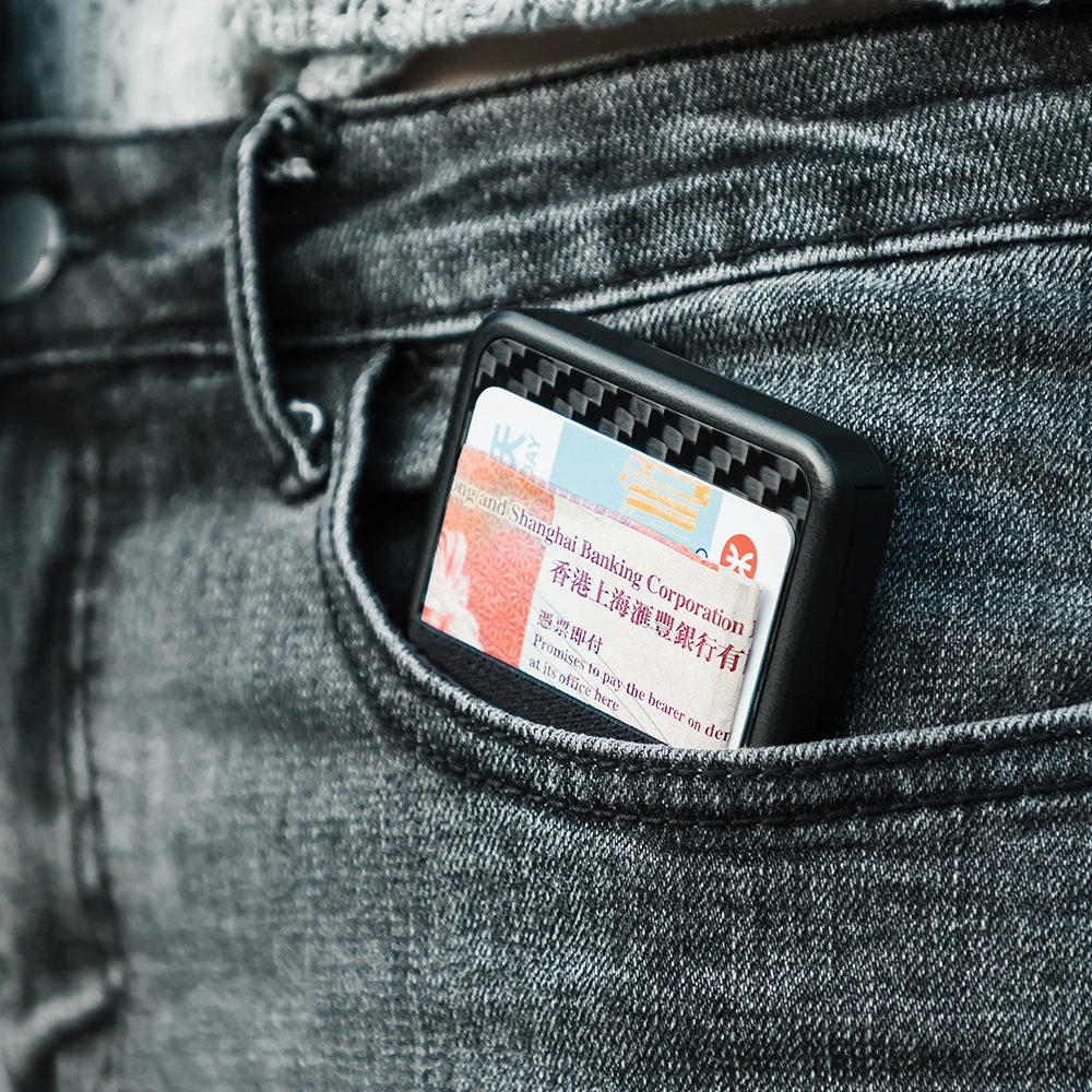 Слайдер тонкий кошелек чехол с Карбоновым волокном и RFID-блокировкой для мужчин