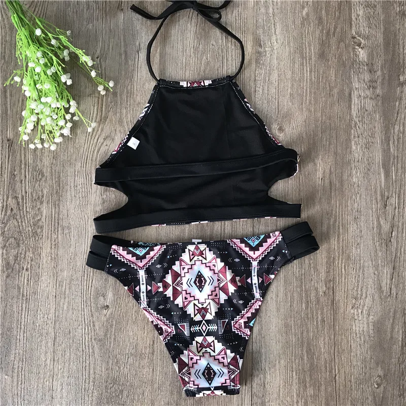 

Women Floral Print Swimwear Sexy Striped Patchwork Swimsuit New Triangle Bandage Bathing Suit Brazilian Bikinis Beachwear