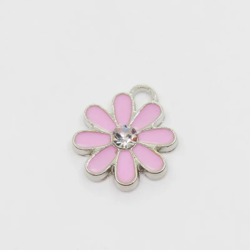 Hot Selling 20pcs/lot Pink Daisy Flower Dangle Charms Lobster Clasp DIY Bracelet Necklace Pendants Jewelry Hanging | Украшения и