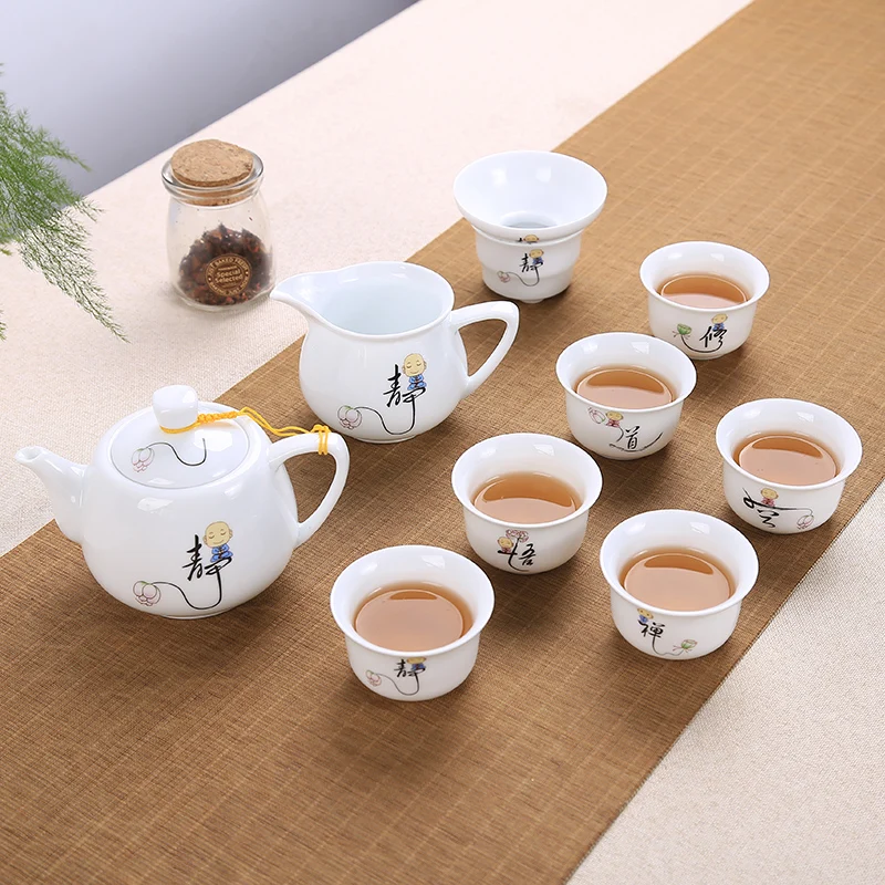9 шт. китайский Чай комплект Gaiwan синий и белый фарфор Чайный набор кунг-фу Супница