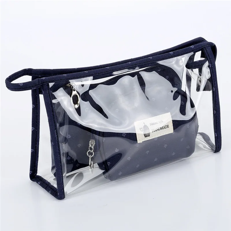 navy blue Новая мода 3 шт./компл. Для женщин косметички из ПВХ туалетные принадлежности для путешествий Сумочка для снятия макияжа держатель из ПВХ мешок Наборы ручной работы - Цвет: navy blue