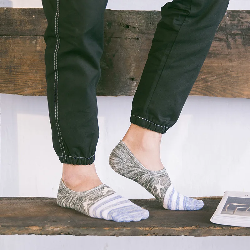 Летние мужские носки из силикагеля невидимые хлопковые со звездами короткие