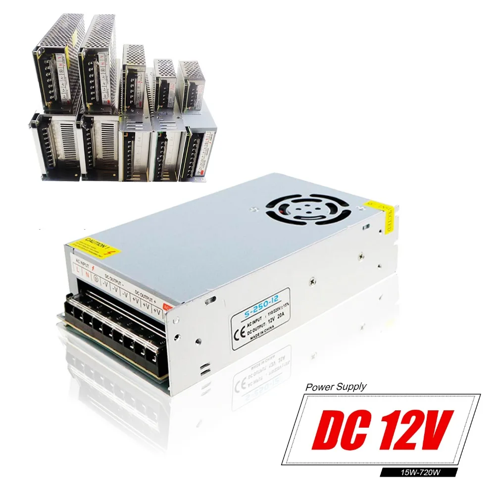 Выход DC12V трансформаторы светодиодный драйвер Питание адаптер 1A 2A 3A 5A 10A 15A 20A 30A 42A 50A 60A для Светодиодные ленты JQ