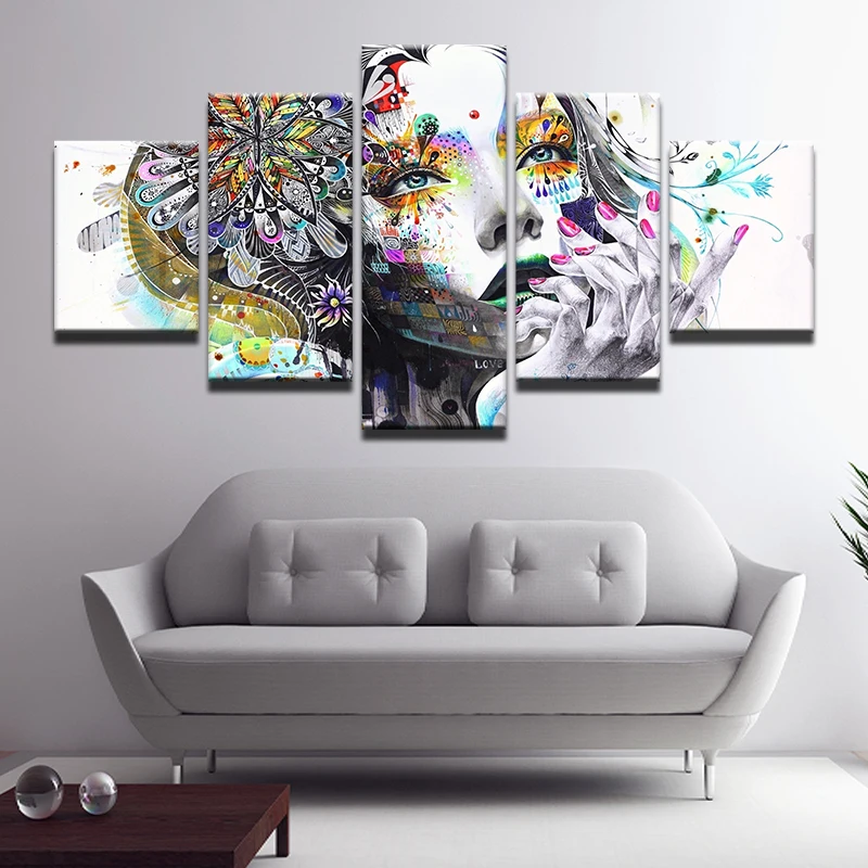 5 панелей рамка холст настенное искусство абстрактная мечта красочные женские