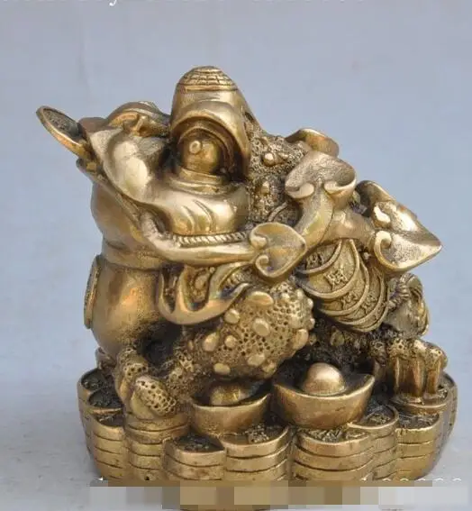 S5415 китайская Бронзовая медь Золотая жаба лаевиса богатство животных статуя