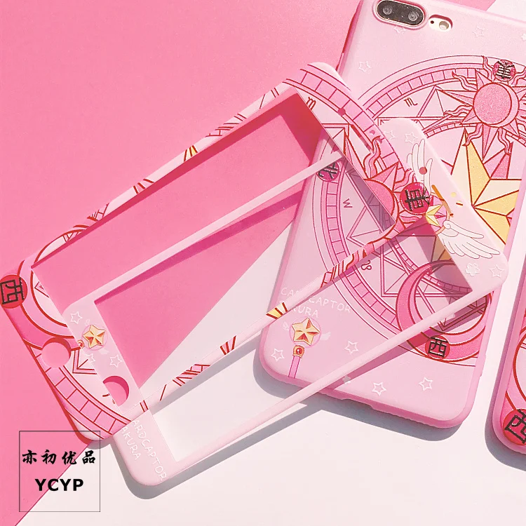 For iphone X Cardcaptor Sakura Case +Tempered Glass Screen film Pink Sailor Moon case for 6 6S plus 7 7plus 8 8plus |