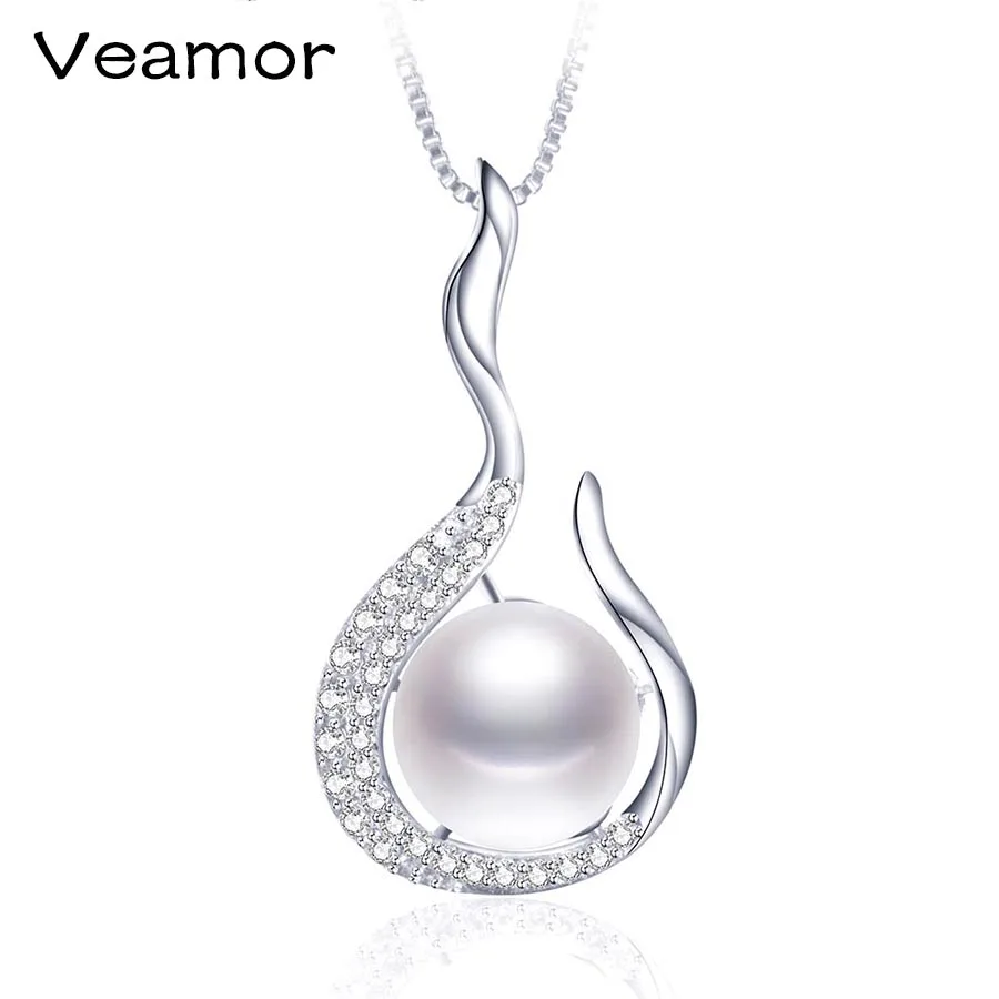 VEAMOR (Special Price) Pearl Necklaces &amp Pendants Silver Color With Tiny Cubic Zirconia Paved Jewelry Collares For Women | Украшения и