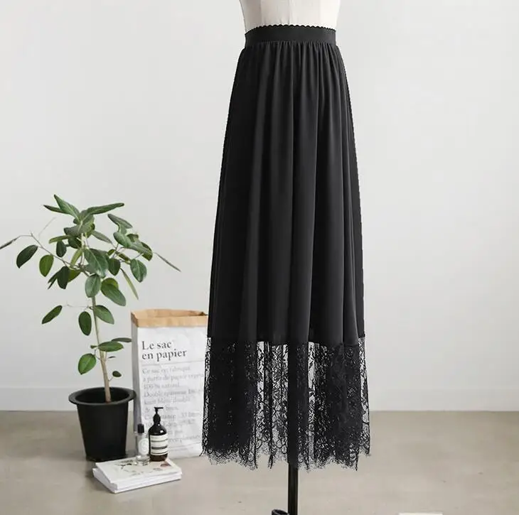 black lace 85cm Юбка с подкладкой, 105 см, удлиненная, 3 метра, с подолом, трапециевидная, кружевная, Нижняя юбка, анти-отражение, Женская длинная Нижняя юбка, полускользящая, женская - Цвет: black lace 85cm